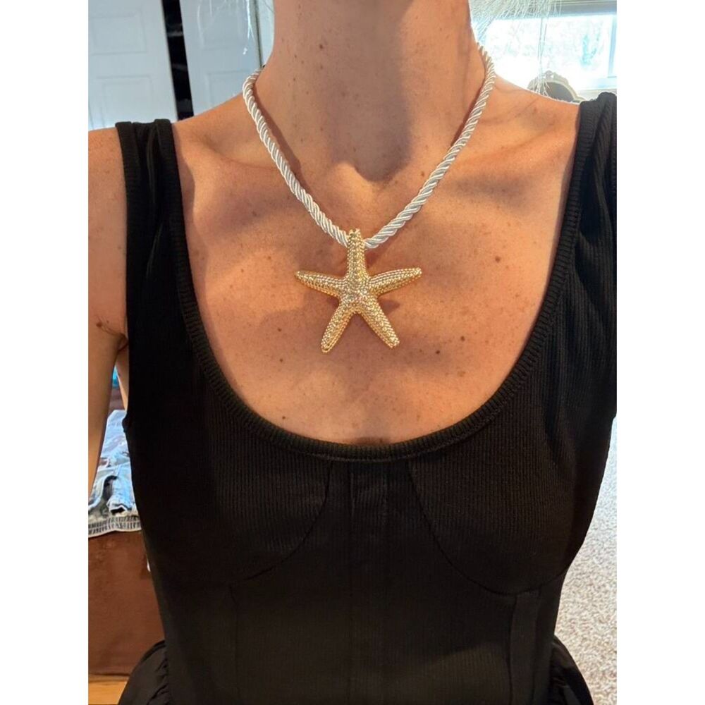 Gold Starfish Pendant Rope Necklace – Jewelry with Twisted Cord